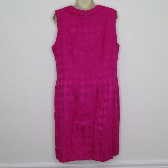 Alex Marie Petite 14P Hot Pink Beaded Rhinestone Collar Houndstooth Sheath Dress - Picture 4 of 7
